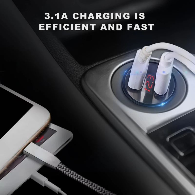 Авто 12 в usb Зарядка адаптер питания розетка 2 порта ЖК-дисплей 3.1A Автомобильный USB прикуриватель розетка зарядное устройство для смартфона