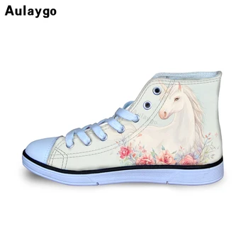 

Aulaygo Girl Cartoon Unicorn Boys Canvas Kids Shoes Sneakers Children Cute Pattern Tennis Lace Up Students High Top Flat Comfort