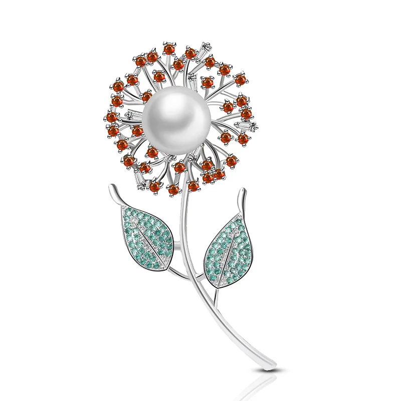

Korean-style New Style Fashion And Personality Creative Zircon Diamond Set Flower Pearl Dandelion Women's Metal Brooch Accessori