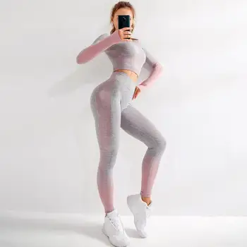 

New Seamless Suit Sportswear Female 2 Piece Long Sleeve Shirt High Waist Running Leggings Sports Fitness es