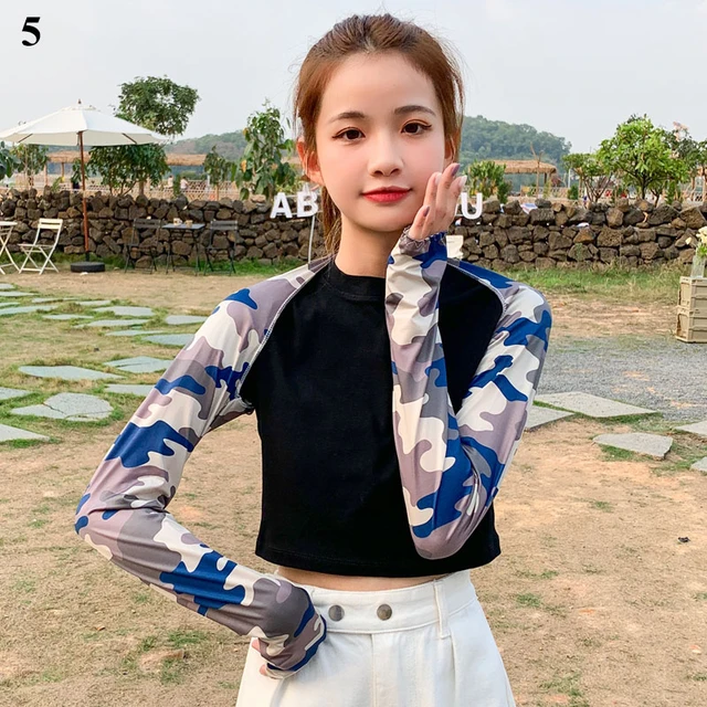 long fake sleeves Scar Cover Gloves Fake Sleeve Foldable Siamese Sun Protection Elbow Cuff Arm Cover Driving Arm Warmers Sleeves Blue camouflage