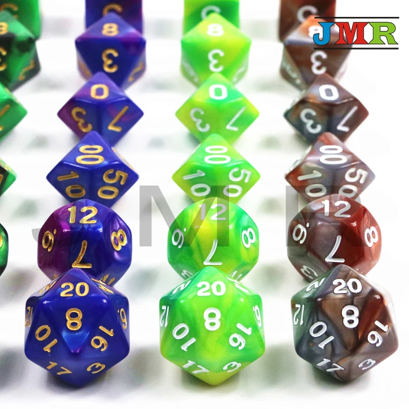 Набор из 7 штук двухцветных игральных костей Daodas De с эффектом туманности Poker DnD