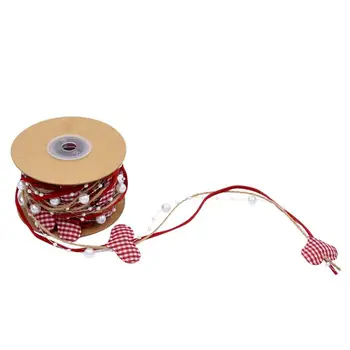 

5m Imitation Pearl Beaded String Ribbon with Stuffed Plaid Heart Garland Chain