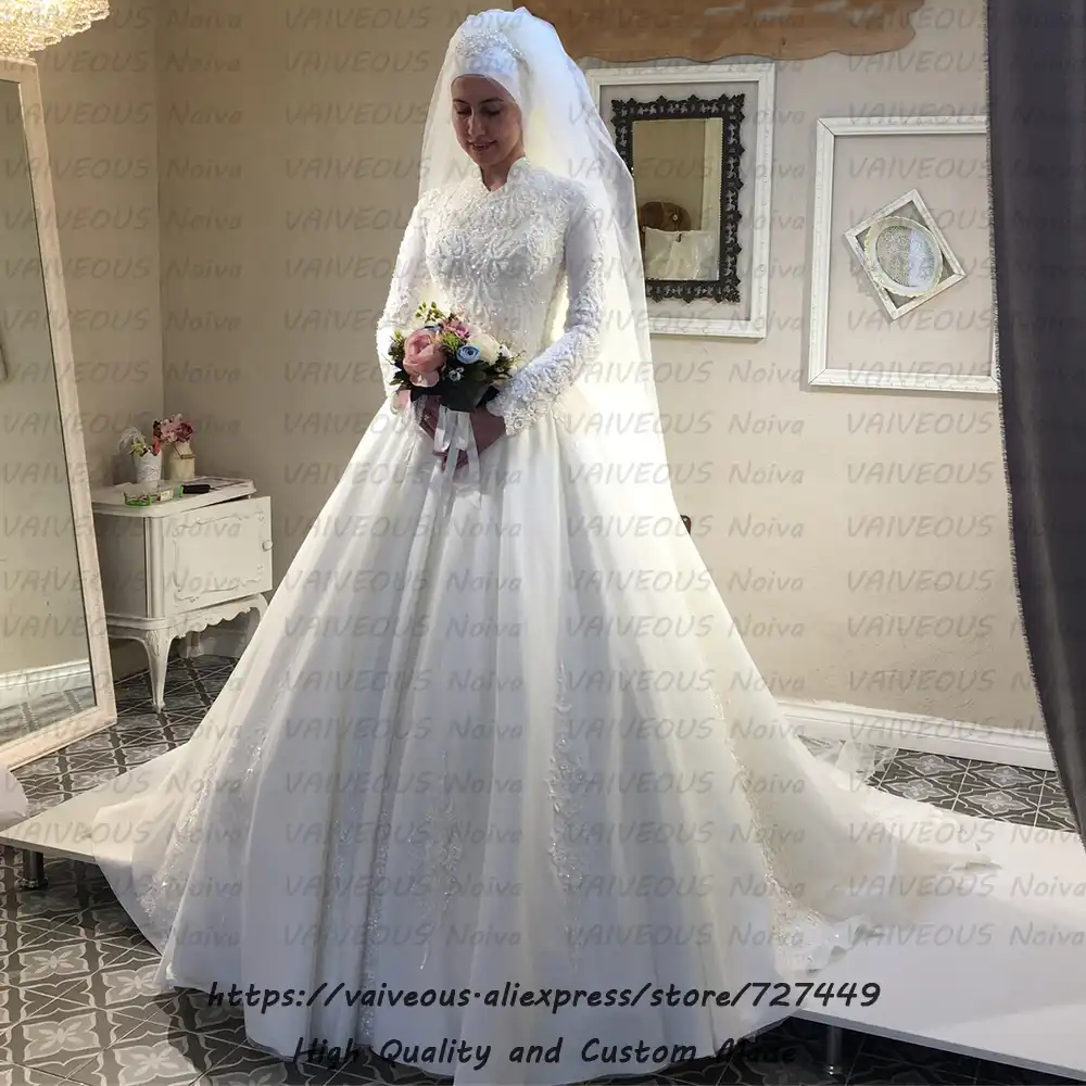 Роскошные Аппликации бисером хиджаб исламские Свадебные платья ...