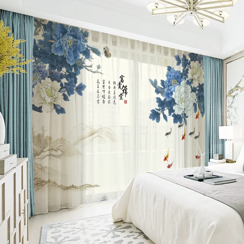 

Custom Chiffon Sheer Curtain Window Drape for Bedroom Living Room Floral Blossom Beige Khaki Gray Brown Pink Blue