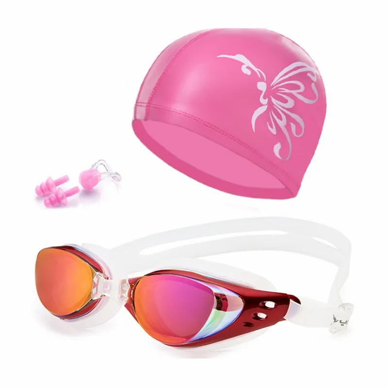 New Unisex Swimming Goggles Waterproof anti-fog UV Protection Surfing Professional Swim Glasses Swim Caps Earplugs Nose Clip Set