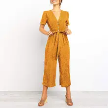 Loose Women Jumpsuits Summer Beach V Neck Lace Up Short Sleeve High Waisted Wide Playsuit monos de fiesta 2020 Drop Shipping E Loose Women Jumpsuits Summer Beach V Neck Lace Up Short Sleeve High Waisted Wide Playsuit monos de fiesta 2020 Drop Shipping E