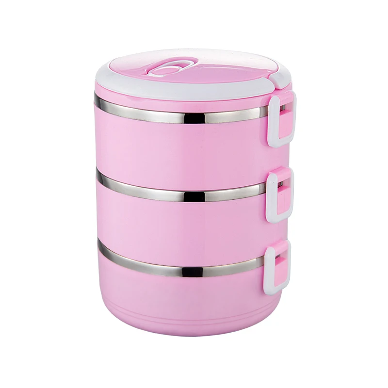 Контейнер для еды для пикника и школы из нержавеющей стали, термоконтейнер для ланча, герметичная коробка для бэнто, переносная детская коробка - Цвет: pink 3 layer