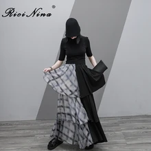 RICININA Maxi Skirts Women Long Skirt Winter Cascading Ruffle Patchwork Chiffon Skirt Women High Waist Jupe Femme