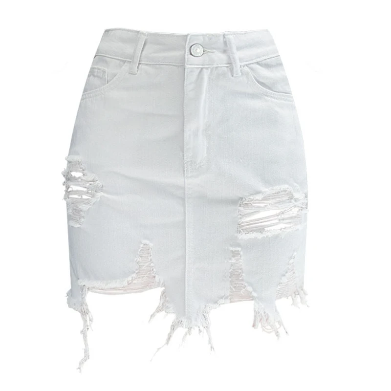 Новые джинсы с высокой талией Женская юбка сумка бедра юбка чистый белый неправильная одежда кисточкой Весна и Лето Популярная дикая сексуальная юбка K005 - Цвет: Белый