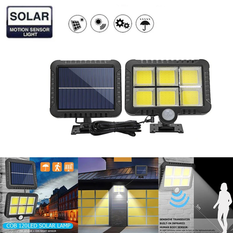 

120 COB LEDs Solar Light Wall Lamp with PIR Motion Sensor Lamp Outdoors IP65 Waterproof Energy Saving Garden Security Lamp
