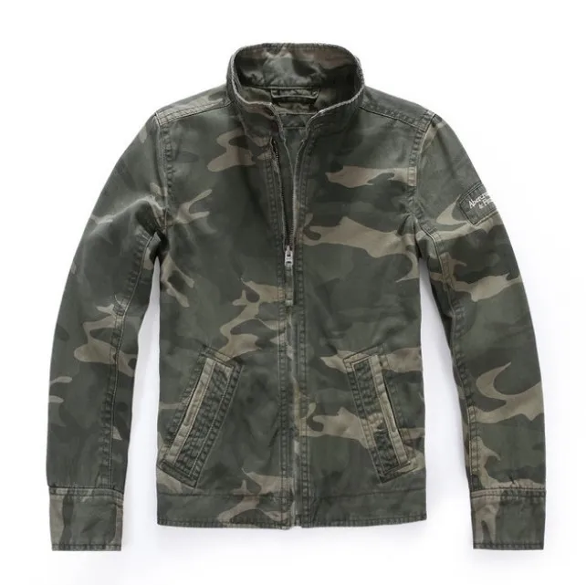 Green Camouflage Стиль сафари куртка для мужчин хлопок мульти-карман стенд воротник осень классический Маскировочный, армейский, зеленый молния карго джинсовые куртки DS50927 - Цвет: Green Camouflage