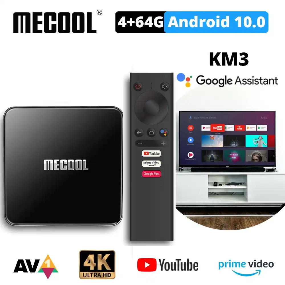 MECOOL TVbox Amlogic S905X2 KM3 Android 10 0 Смарт ТВ бокс 4G DDR4 32G/64G 4K HDR Google Сертифицированный