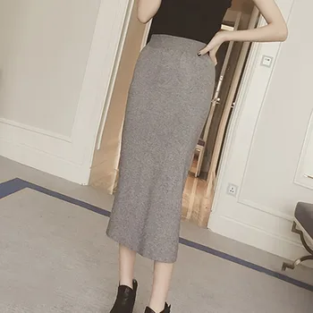 

ETOSELL Women High Waist Knitted Pencil Skirts Autumn Winter Mid-Calf Casual Skirts