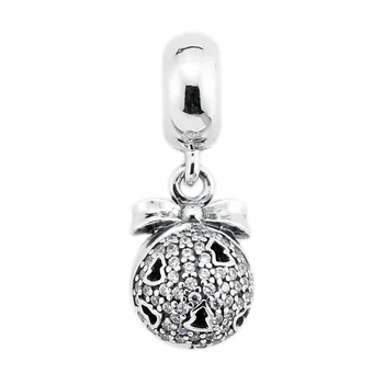 

New 925 Sterling Silver Bead Charm Pave Bow Ball Christmas Wish WIth Crystal Pendant Beads Fit Pandora Bracelet DIY Jewelry