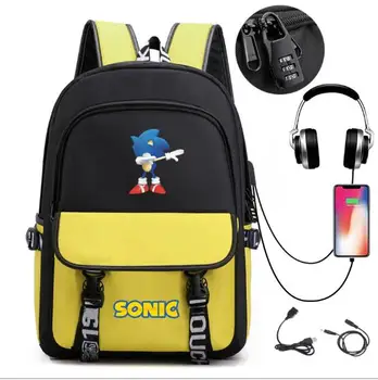 

High quality sonic USB charging backpack for men and women, travel bag for teenagers, school bag for students