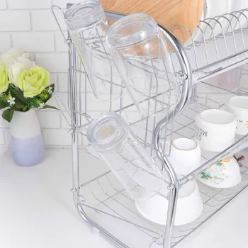

3 Layer Dish Drainer Iron Art Kitchen Cutlery Drain Rack Utensils Storage Organizer Rustproof Dishes Plates Organization Shelf (