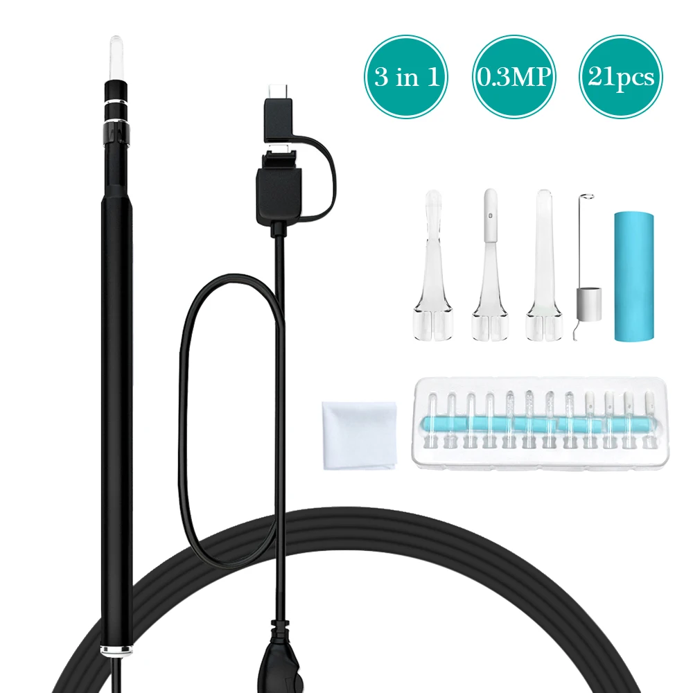 

3-in-1 USB Ear Cleaning Endoscope HD Visual Ear Spoon Multifunctional Earpick With LED Camera for OTG Android Micro USB PC