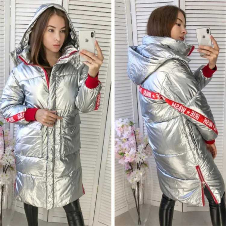 

Fashion Winter Glossy Down Cotton Long Parka Women's Waterproof Jacket Large Size Loose Warm Thick Shiny Parker cotton Jacket