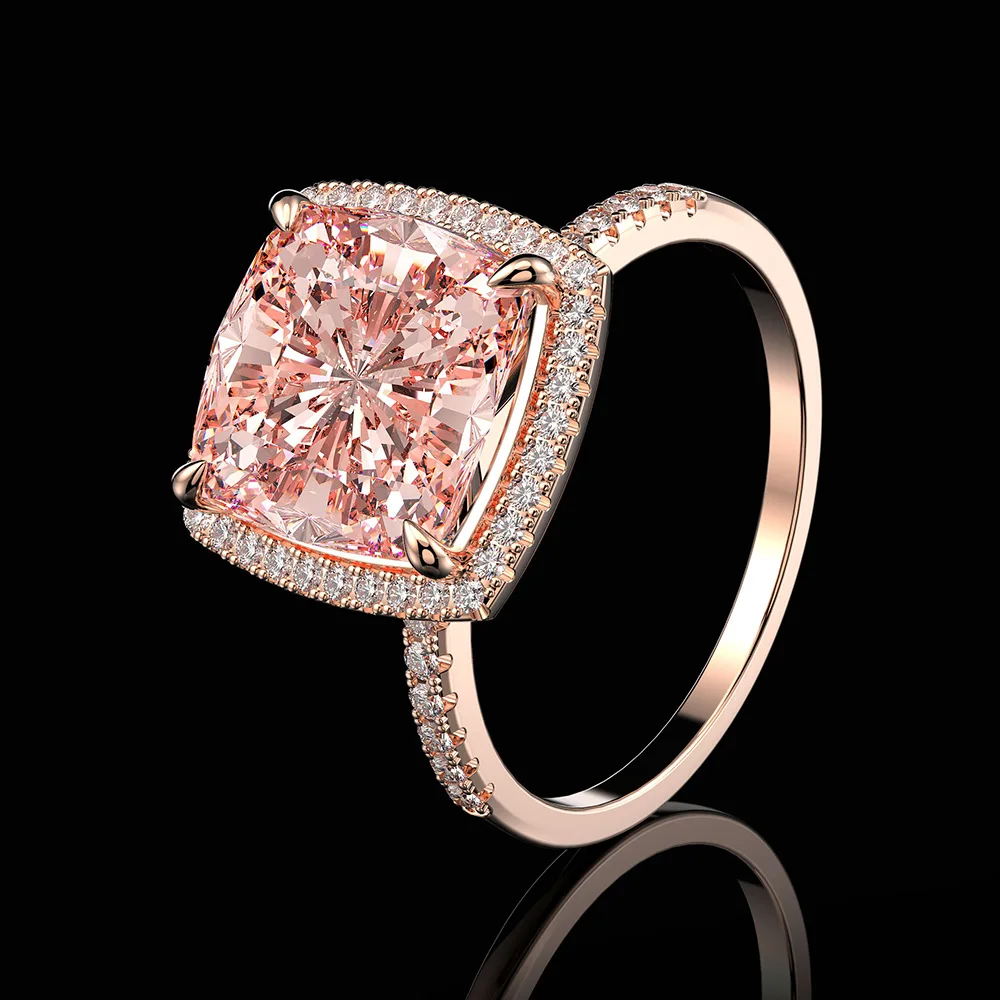 Anéis de Pedra Preciosa para Mulher Anel de Casamento Pansysen Praça Morganite Sólido 925 Prata Esterlina Sparking Cocktail Jóias Finas 10mm 7 Joias e Acessórios