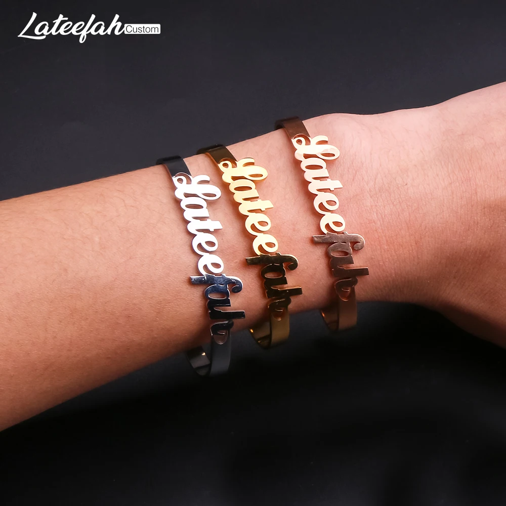 Lateefah Personalized Men Women Bracelet with Open Design Custom Name Bracelet Women Bangles Personalized Fashionable Gifts