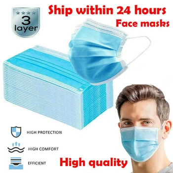 

100Pcs Disposable Face Mask 3 Layer Nonwove Filter Disposable mouth mask filter Earloop Breathable Melt-blown masks