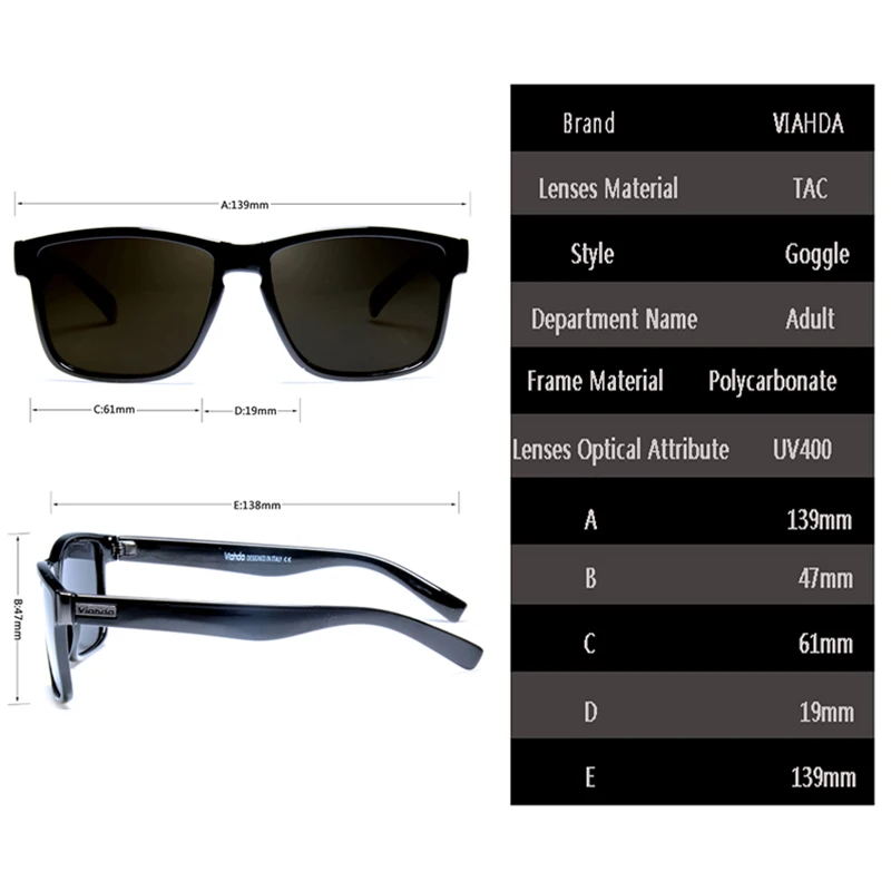 Viahda, фирменный дизайн, поляризационные солнцезащитные очки, мужские очки для вождения, мужские солнцезащитные очки, Spuare, зеркальные, летние, UV400, Oculos