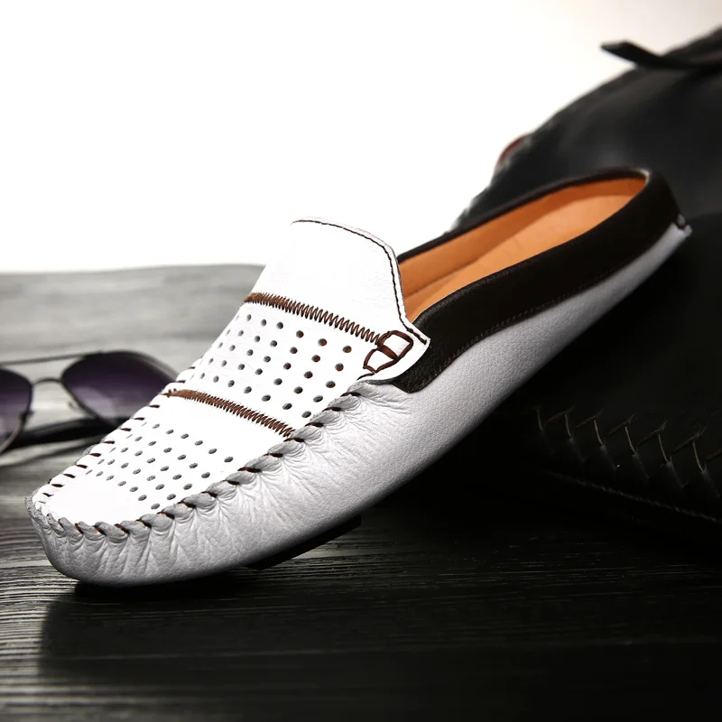 Summer Men Casual Shoes Moccasins Italian Breathable Slip on Boat Shoes Men Leather Mens Penny Loafers Luxury