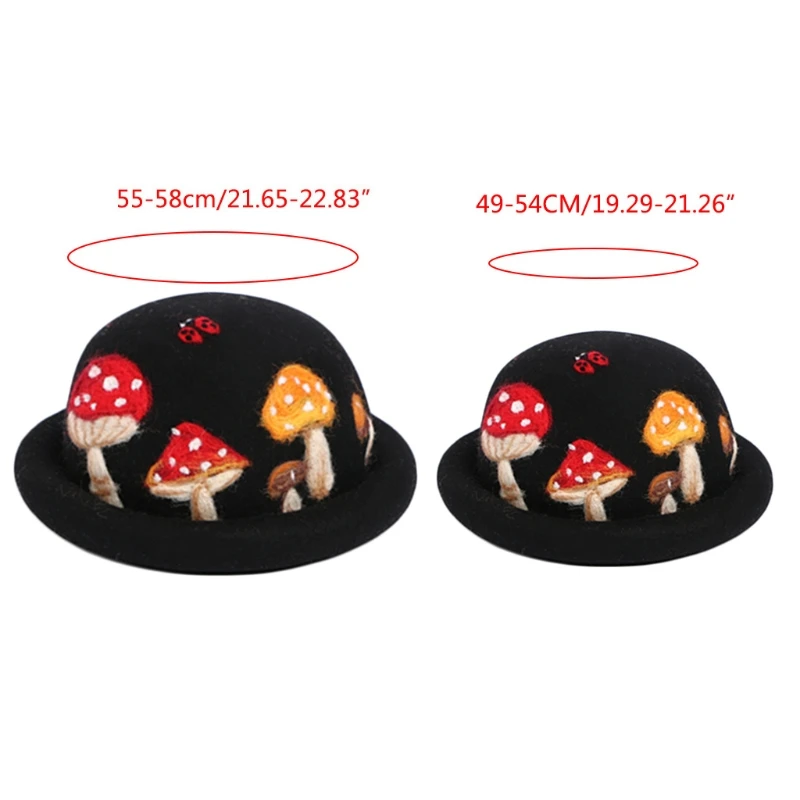 Parent-Child Winter Autumn Faux Wool Felt Jazz Hat Cute Cartoon Mushroom Ladybird Embroidery Vintage Prom Bucket Cap Party Props kangol tropic monty