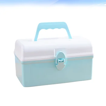 

1PC Portable Makeup Box Carrying Case Cosmetics Storage Case Multifunctional Plastic Storage Box Household Medicine Box (Blue)