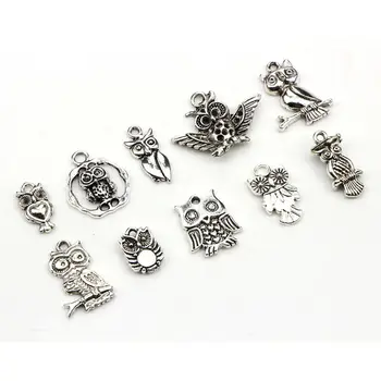 

30 Pcs Handmade DIY Bracelet Necklace Accessories Owl Shape Pendant Set Ancient Silver Jewelry Decoration