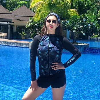 

2020 Plus Size 5xl Long Sleeve Swimsuit Swimwear Women High Elasticity 2 Piece Rash Guards High Waist Quick Dry Shorts Surfing