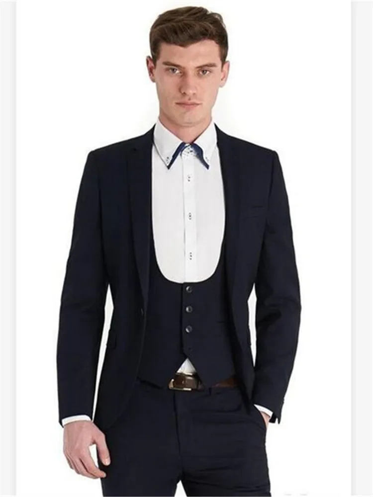 Классический мужской костюм Smolking Noivo Terno Slim Fit Easculino вечерние костюмы для мужчин темно-синий на одной пуговице Groomsman Свадебный Groo