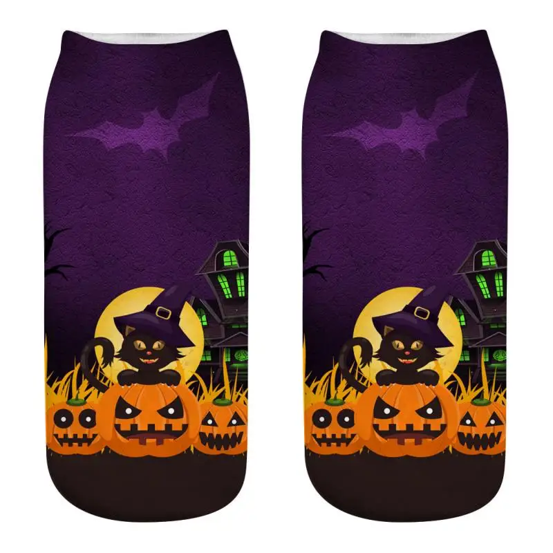 3D Halloween Pumpkin Witch Zombie Ghost Tomb Print Medium Sports Socks High Quality Unisex Casual Print Socks