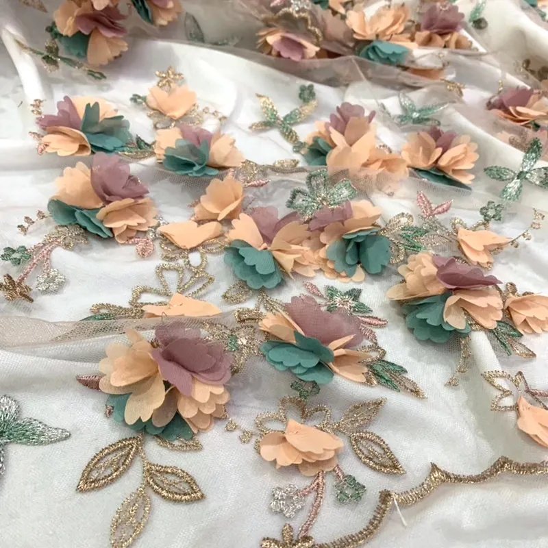 

Gorgeous French net lace fabric Unique New 3D flower African tulle lace fabric 2019 high quality Nigerian lace fabric DG702