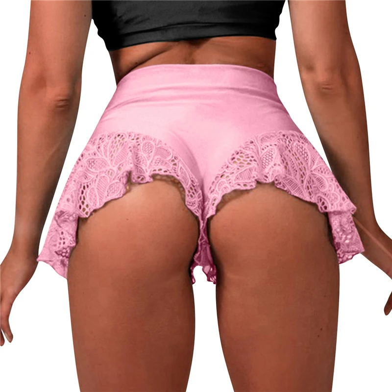 matching tracksuit set Sexy High Waist Shorts New Women'S Lace Solid Color Ruffle Dance Shorts Shorts Mini Tight Bottom Summer Mature Clothes cute pj sets Women's Sets