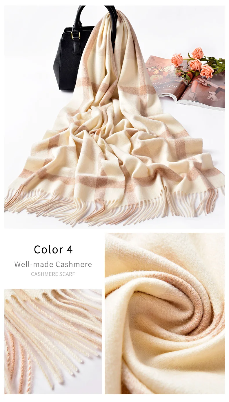 Женский зимний кашемировый шарф в клетку Echarpe бренд палантины из пашмины с кисточкой тёплый платок Femme чистый кашемир шарфы