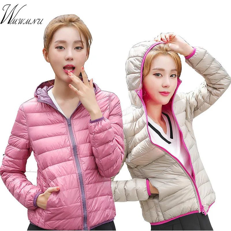 

Women Warm Thin Ultra Light White Duck Down Jackets Mom Plus Size 4XL Down Coats 2019 Winter Feather Jackets Double Side Coat