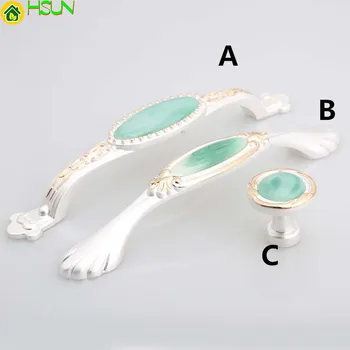 

128mm Green Jade Modern Fashion Furniture Handles Silver White Kitchen Cabinet Dresser Door Handles Pulls 5" Gold Drawer Knobs