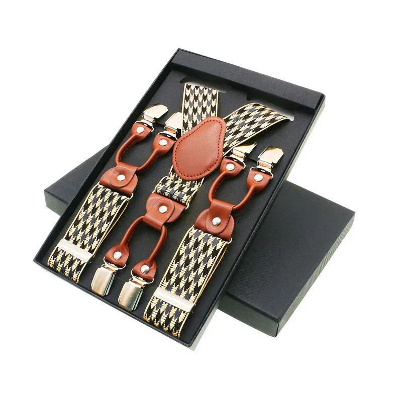 6 bretelles pour hommes, bretelles décontractées, mode unisexe, élégantes, refente de cuir marron, bretelles de chemise, ceinture réglable, cadeau pour papa