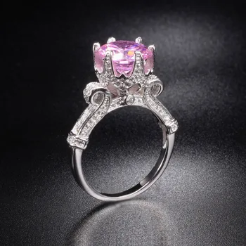 

Promotion!!! Real Solid 100% 925 Sterling Silver Lotus flower Rings Wedding Jewelry for Women Pink 4ct Simulated Diamond Ring