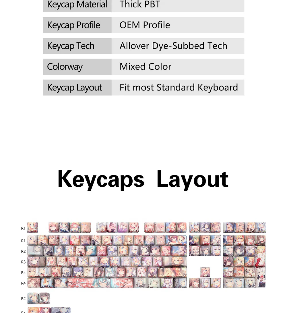 omo anime bonito jovem menina perfil oem corante sub keycap para teclado mecânico tkl ansi