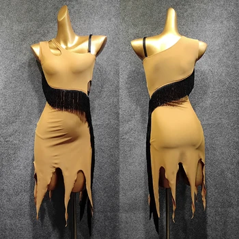 

Latin Dance Dress Female Adult Sexy Cutout Fringed Practice Dresses Rumba Tango Salsa Cha Cha Dancing Performance Wear DN5534
