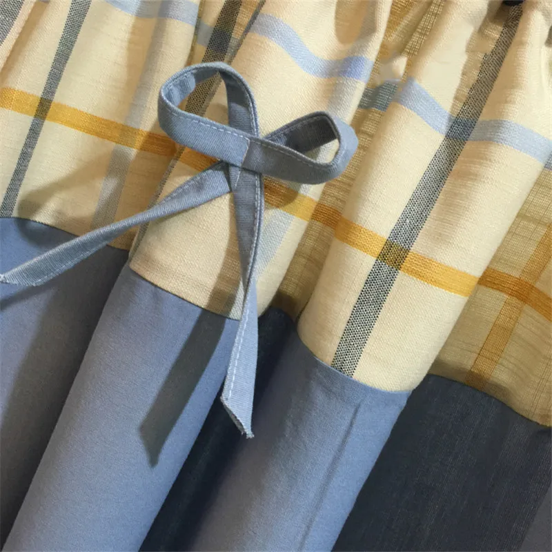 Blue Short Curtain 1 шт. стержень карман желтый плед и синий сшивание половина занавеска гостиная маленькое окно Кружева Короткая занавеска для кухни шкаф D3 - Цвет: Blue Short Curtain