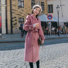 Женская зимняя теплая утепленная двубортная ветрозащитная куртка приталенная Длинная шерстяная куртка Casaco Feminino Женская зимняя одежда