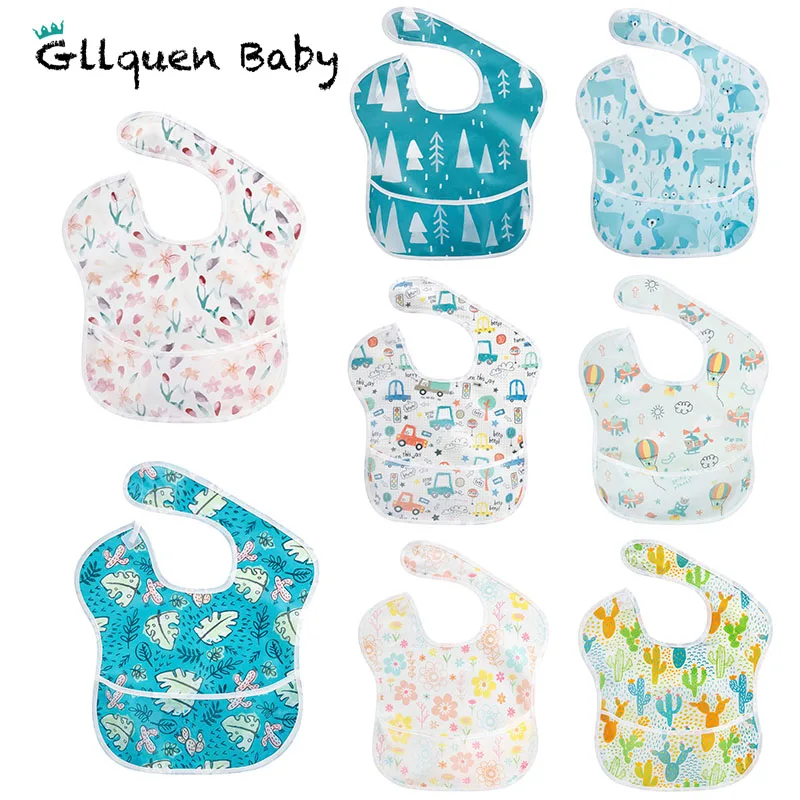 

Waterproof Baby Bibs 1O0% Polyester TPU Coating Feeding Bibs Washable Jninth Baby Bibs with Food Catcher for Babies