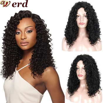 

WERD Short Synthetic Wigs Afro Kinky Curly Wig Natural Part Side Hair Natural Afro High Temperature Hair Wigs Resistant