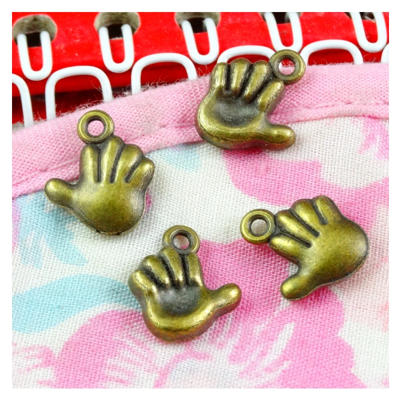 

100 pcs 11*13MM Vintage Charms Hand Pendant Antique bronze Plated Fit Bracelets Necklace DIY Jewelry Making