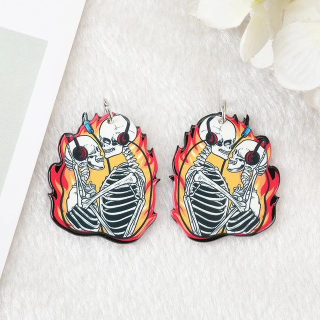 6Pcs Skull Lover Charms Afro Sexy Diva Lady Glamour Stylish Nubian Yoga Acrylic Jewlery Findings For Earring Necklace Diy with hoop