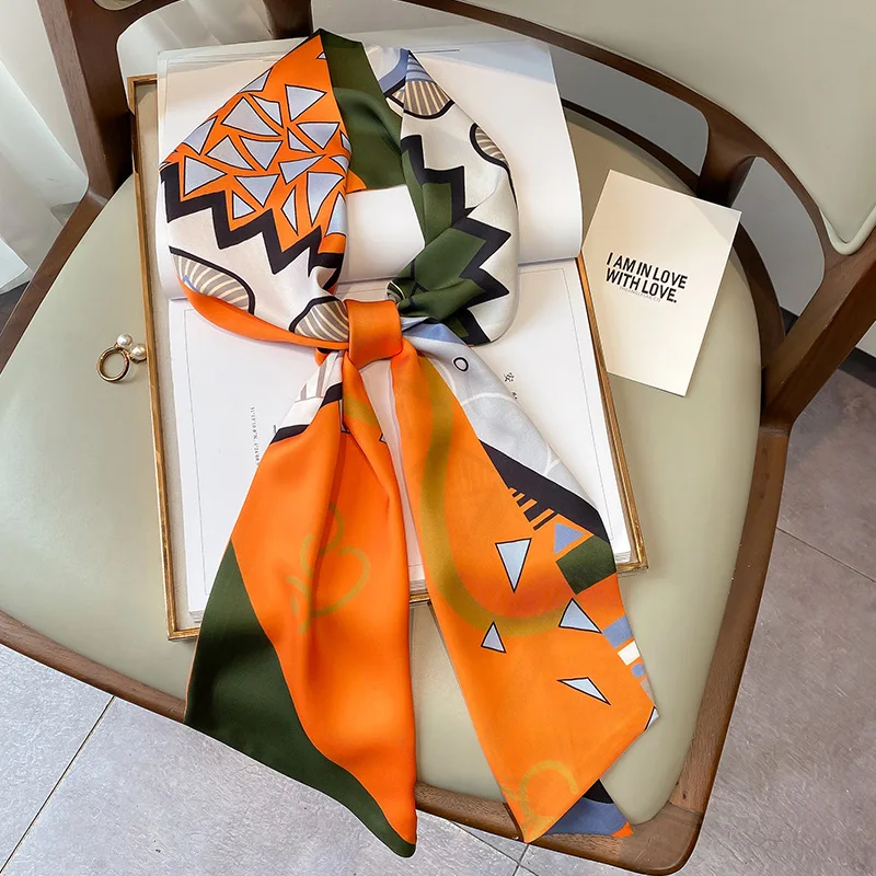 

2022 Spring Choice Women's Simulation Silk Scarves Geometric Small Long Neckerchiefs Female Hair Bands Fashion Summer Dress Blet